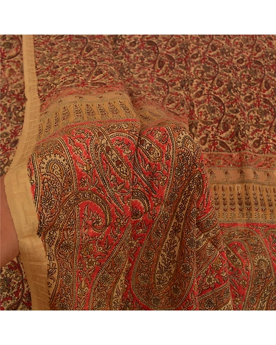 Sanskriti Vintage Beige Sarees 100% Pure Silk Printed Fabric Craft 5 Yard Sari, PR-55835-Beige-Pure Silk-5
