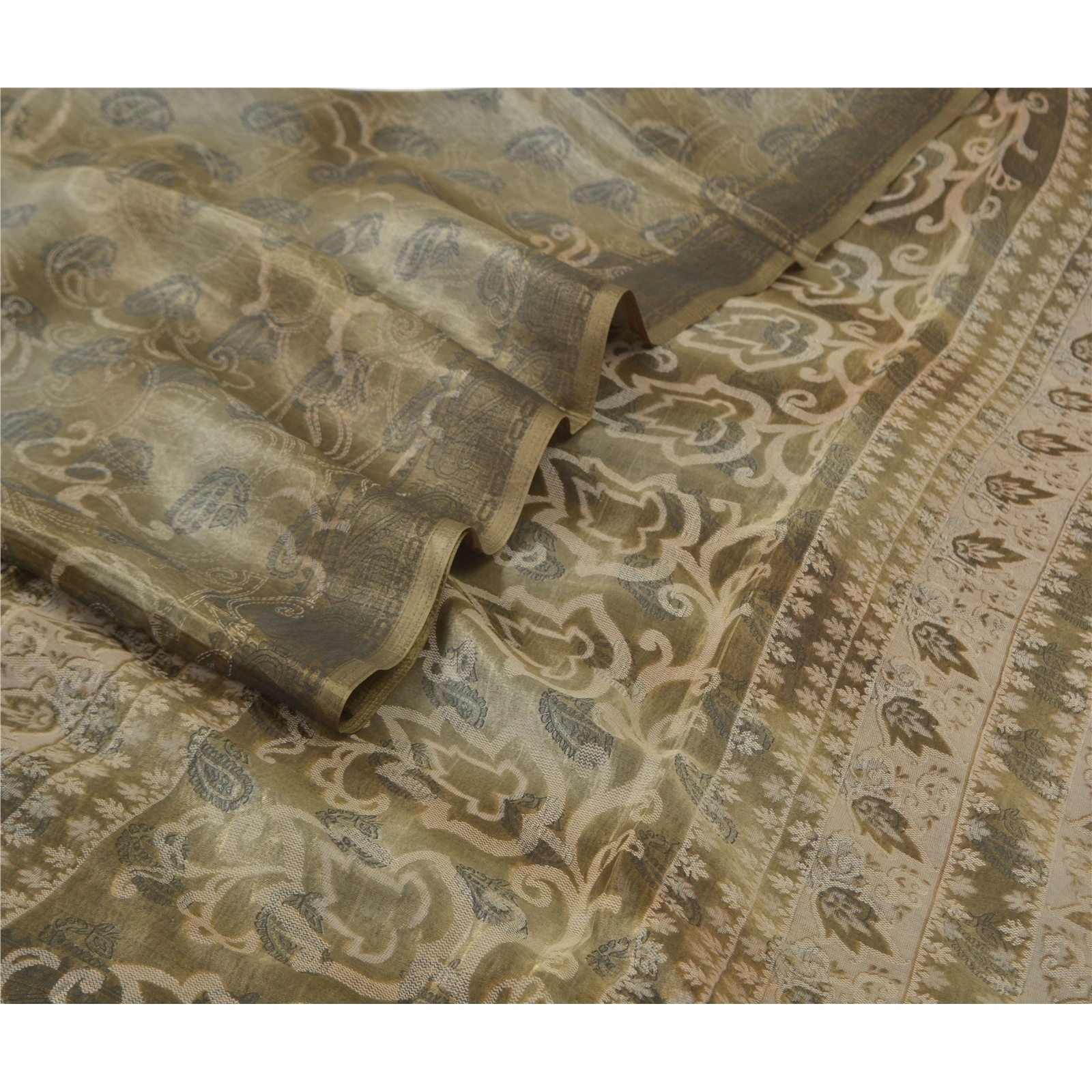 Sanskriti Vintage Indian Green Sarees Art Silk Printed Sari 5 Yd Craft Fabric, PR-55922-Green-Printed Floral Design-Art Silk-1