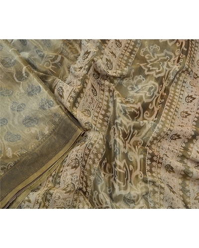 Sanskriti Vintage Indian Green Sarees Art Silk Printed Sari 5 Yd Craft Fabric, PR-55922-Green-Printed Floral Design-Art Silk-3