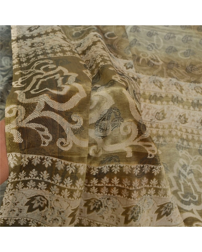 Sanskriti Vintage Indian Green Sarees Art Silk Printed Sari 5 Yd Craft Fabric, PR-55922-Green-Printed Floral Design-Art Silk-6