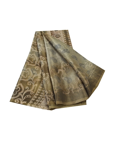 Sanskriti Vintage Indian Green Sarees Art Silk Printed Sari 5 Yd Craft Fabric, PR-55922-Green-Printed Floral Design-Art Silk-7