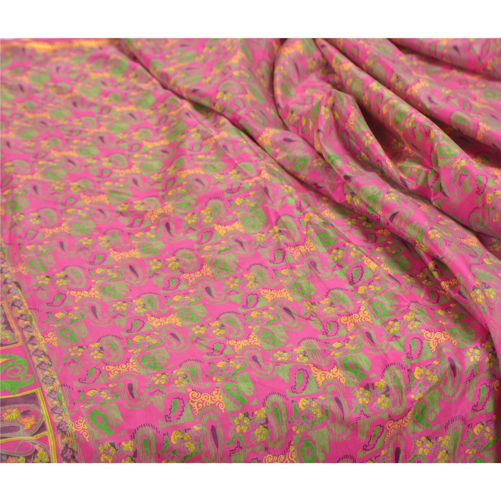 Sanskriti Vintage Pink Sarees Art Silk Printed Zari Woven Sari 5Yd Craft Fabric, PR-55935-Pink-Printed Floral Design-Art Silk-1