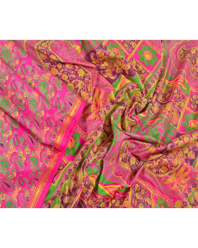 Sanskriti Vintage Pink Sarees Art Silk Printed Zari Woven Sari 5Yd Craft Fabric, PR-55935-Pink-Printed Floral Design-Art Silk-2