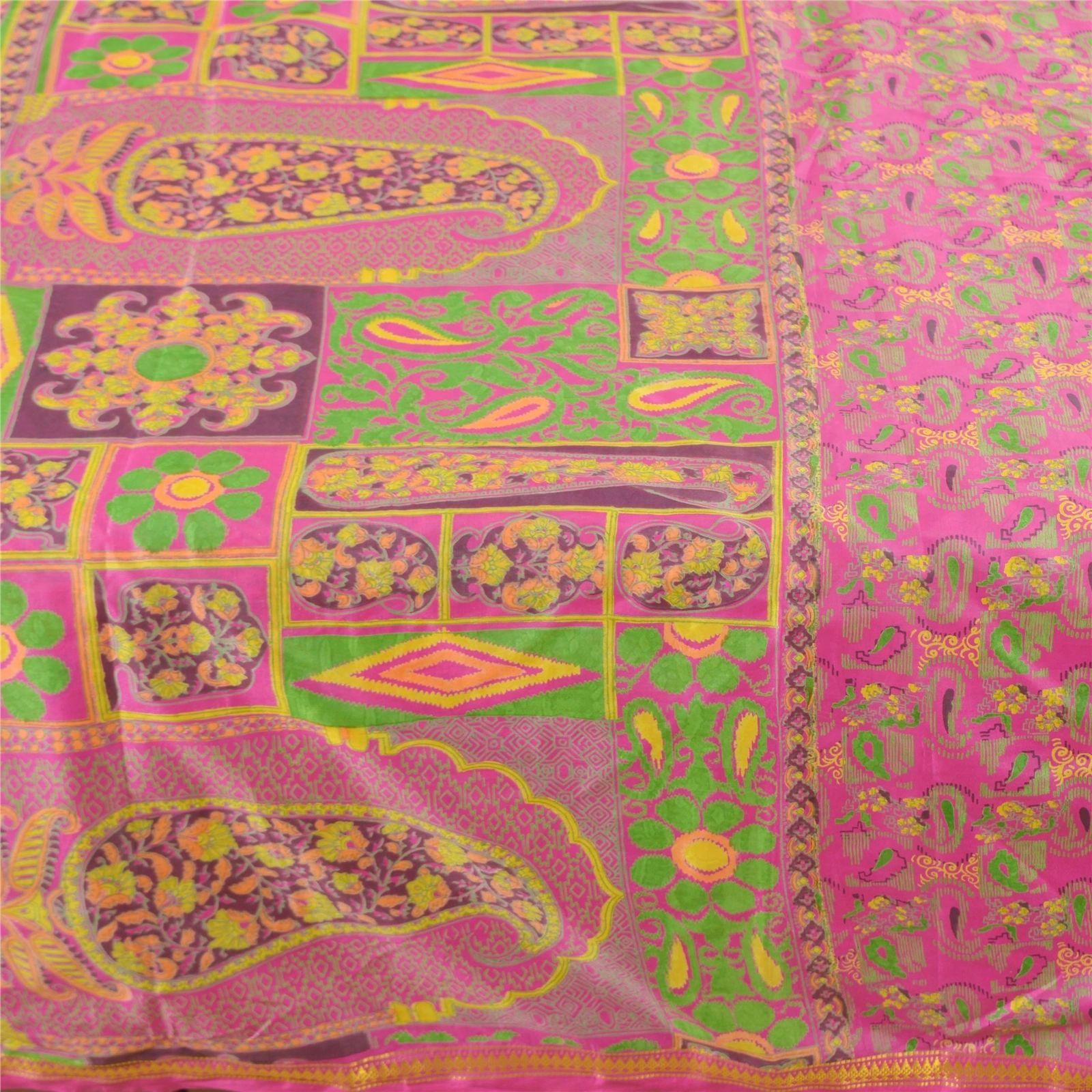 Sanskriti Vintage Pink Sarees Art Silk Printed Zari Woven Sari 5Yd Craft Fabric, PR-55935-Pink-Printed Floral Design-Art Silk-4