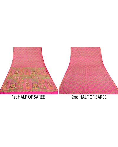 Sanskriti Vintage Pink Sarees Art Silk Printed Zari Woven Sari 5Yd Craft Fabric, PR-55935-Pink-Printed Floral Design-Art Silk-5