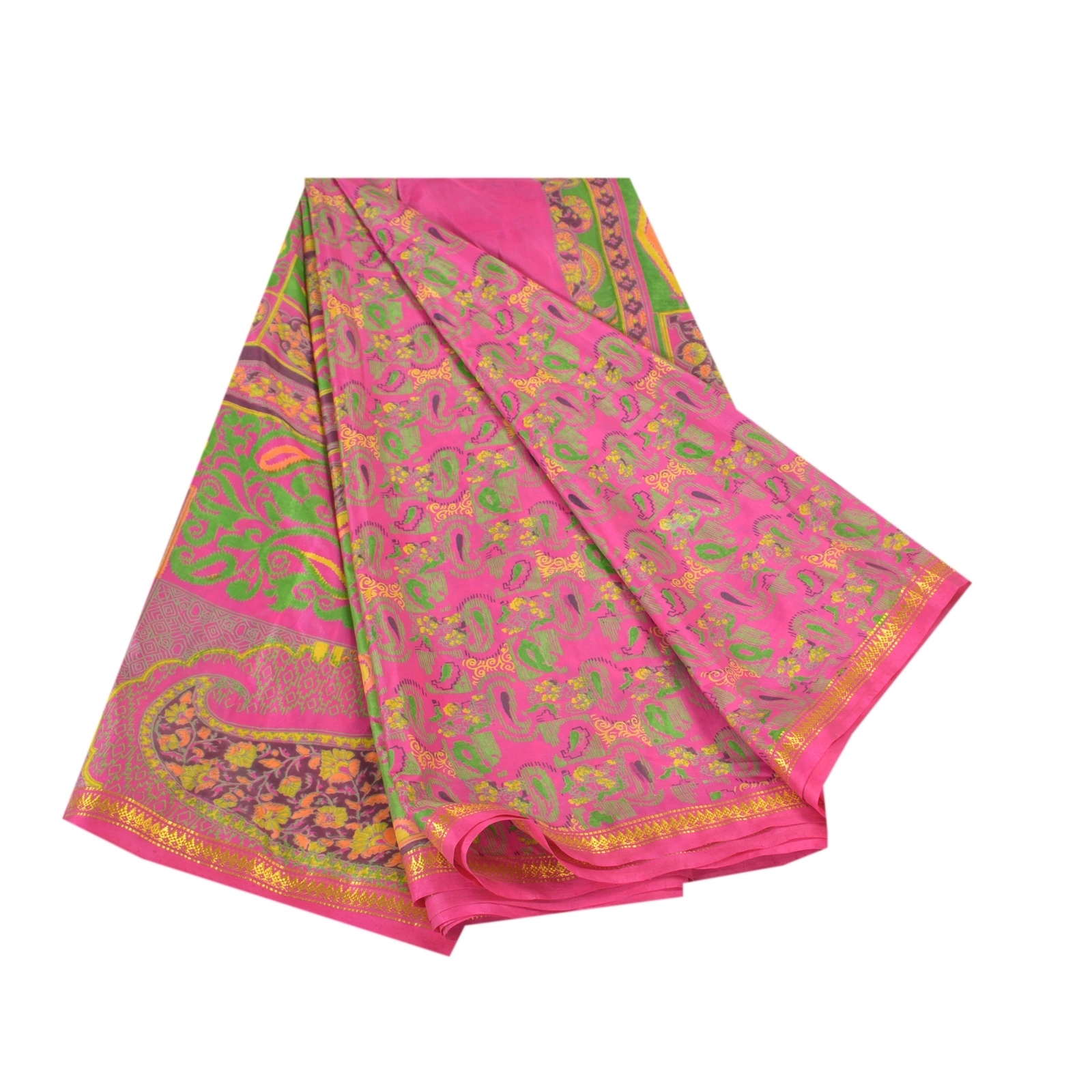 Sanskriti Vintage Pink Sarees Art Silk Printed Zari Woven Sari 5Yd Craft Fabric, PR-55935-Pink-Printed Floral Design-Art Silk-7