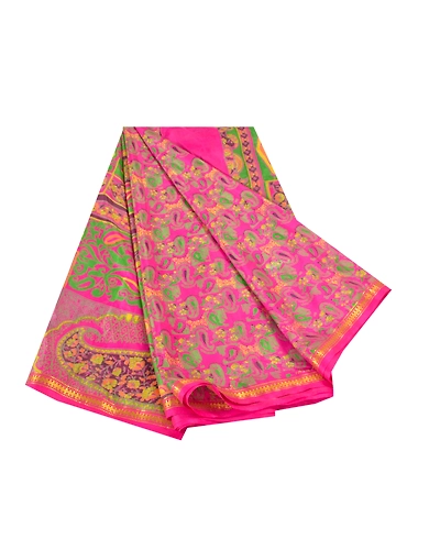 Sanskriti Vintage Pink Sarees Art Silk Printed Zari Woven Sari 5Yd Craft Fabric, PR-55935-Pink-Printed Floral Design-Art Silk-7