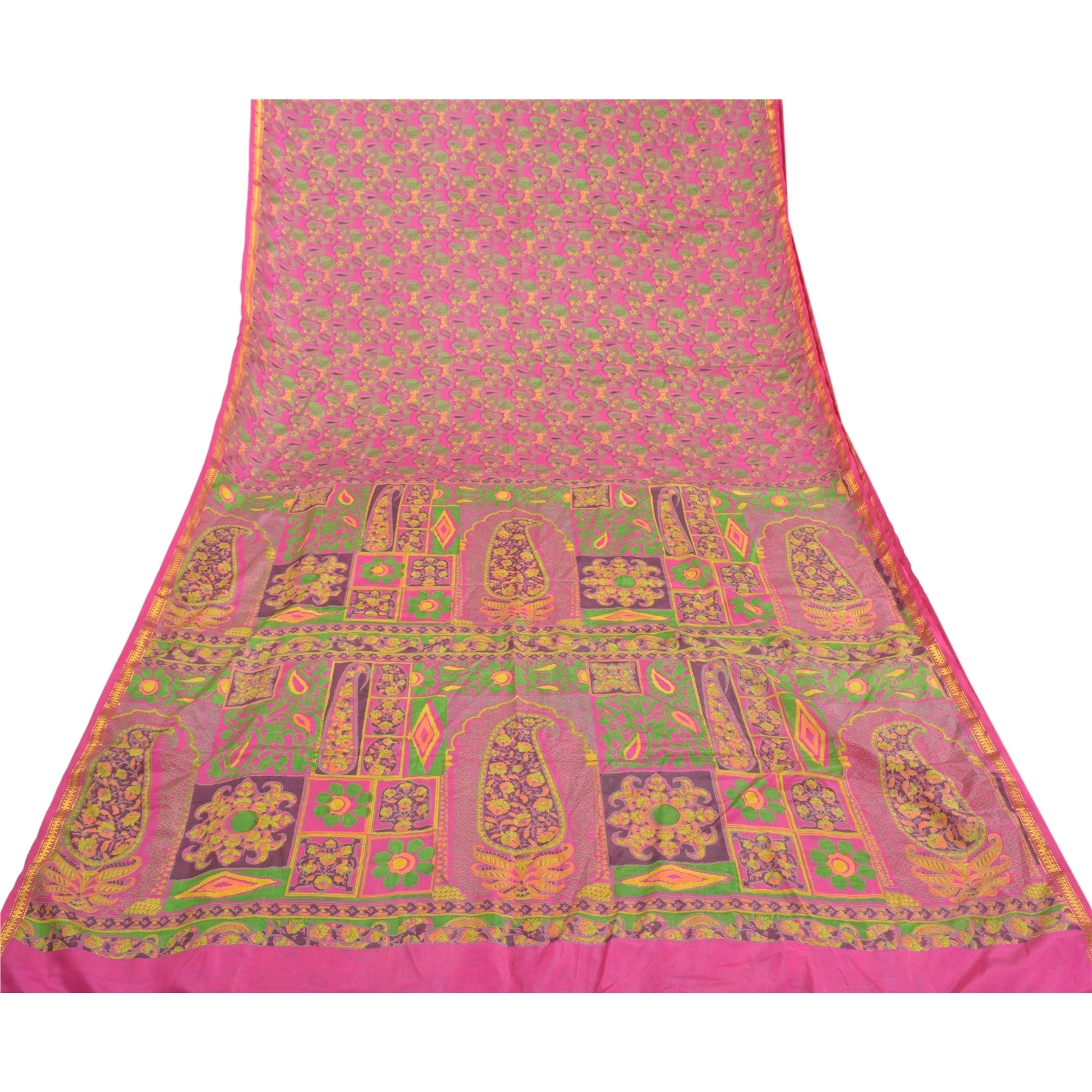 Sanskriti Vintage Pink Sarees Art Silk Printed Zari Woven Sari 5Yd Craft Fabric, PR-55935-Pink-Printed Floral Design-Art Silk-8