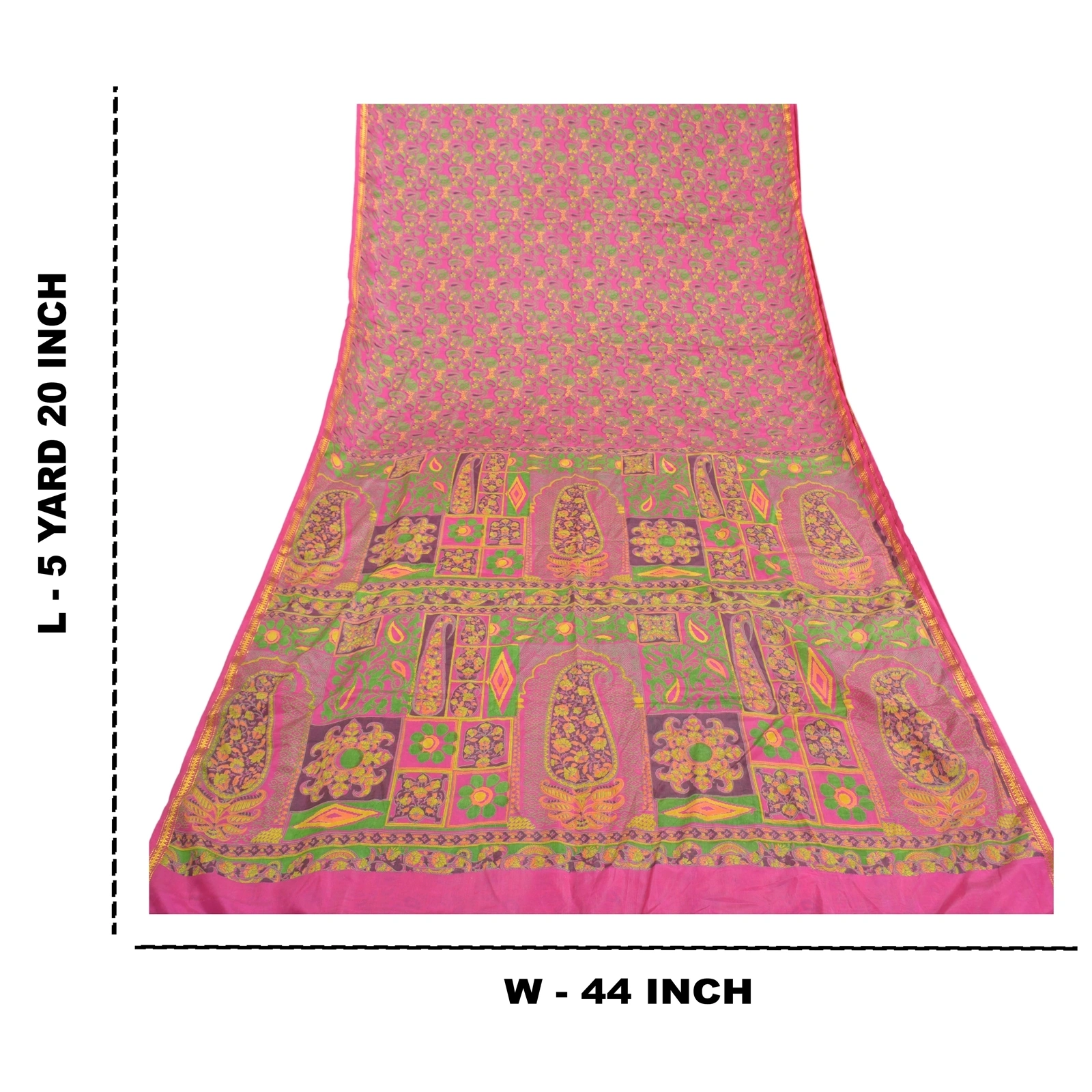 Sanskriti Vintage Pink Sarees Art Silk Printed Zari Woven Sari 5Yd Craft Fabric, PR-55935-Pink-Printed Floral Design-Art Silk-9