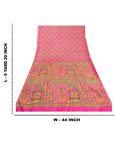 Sanskriti Vintage Pink Sarees Art Silk Printed Zari Woven Sari 5Yd Craft Fabric, PR-55935-Pink-Printed Floral Design-Art Silk-9