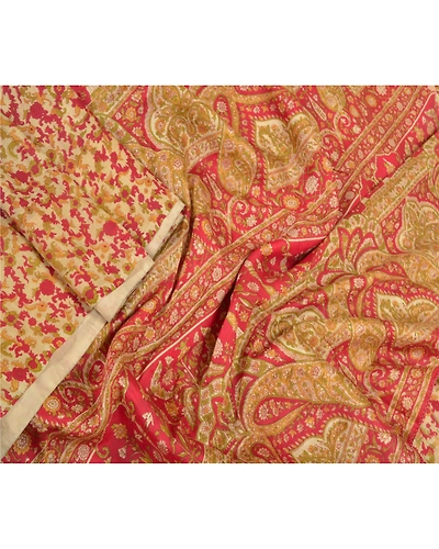 Sanskriti Vintage Red Sarees 100% Pure Silk Floral Printed Sari 5Yd Craft Fabric, PR-55942-Red-Printed Floral Design-Pure Silk-2