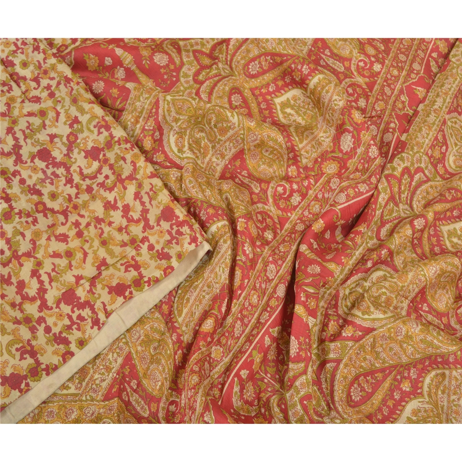 Sanskriti Vintage Red Sarees 100% Pure Silk Floral Printed Sari 5Yd Craft Fabric, PR-55942-Red-Printed Floral Design-Pure Silk-3