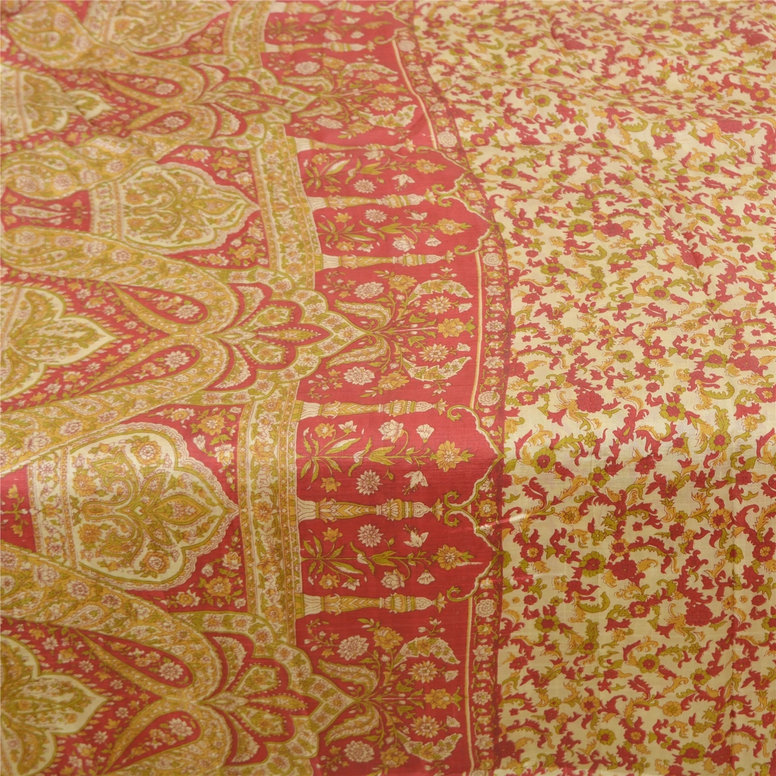 Sanskriti Vintage Red Sarees 100% Pure Silk Floral Printed Sari 5Yd Craft Fabric, PR-55942-Red-Printed Floral Design-Pure Silk-4