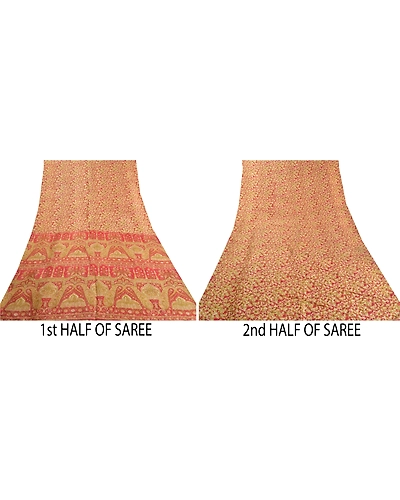 Sanskriti Vintage Red Sarees 100% Pure Silk Floral Printed Sari 5Yd Craft Fabric, PR-55942-Red-Printed Floral Design-Pure Silk-5