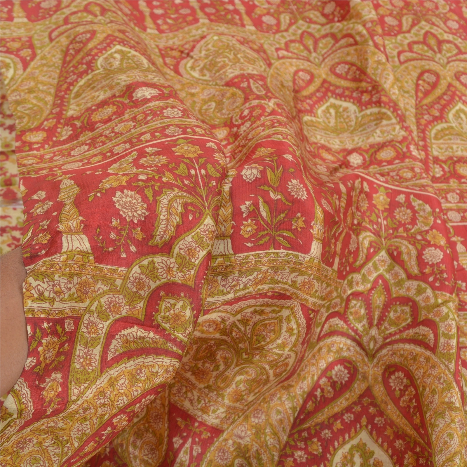 Sanskriti Vintage Red Sarees 100% Pure Silk Floral Printed Sari 5Yd Craft Fabric, PR-55942-Red-Printed Floral Design-Pure Silk-6