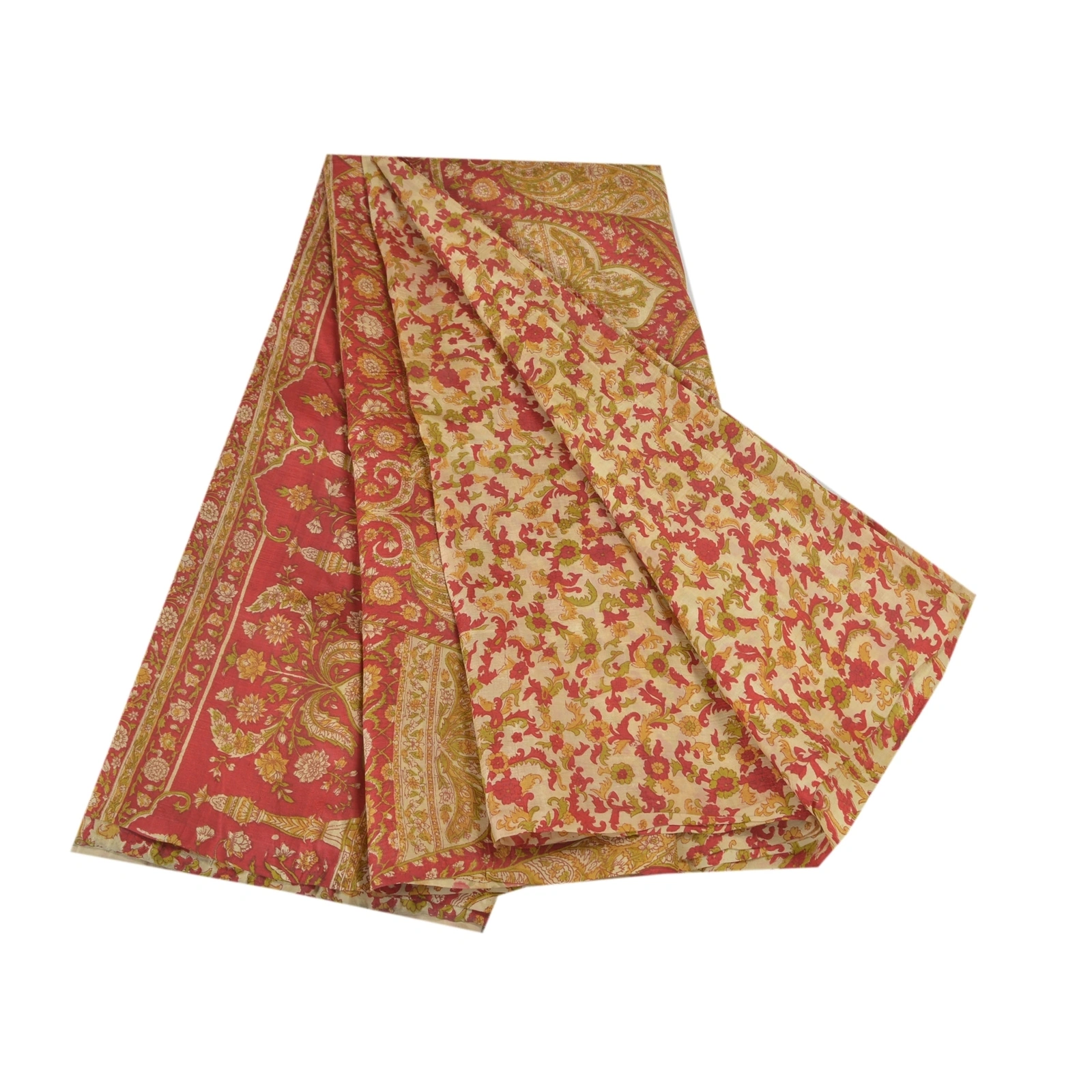 Sanskriti Vintage Red Sarees 100% Pure Silk Floral Printed Sari 5Yd Craft Fabric, PR-55942-Red-Printed Floral Design-Pure Silk-7