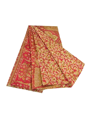 Sanskriti Vintage Red Sarees 100% Pure Silk Floral Printed Sari 5Yd Craft Fabric, PR-55942-Red-Printed Floral Design-Pure Silk-7