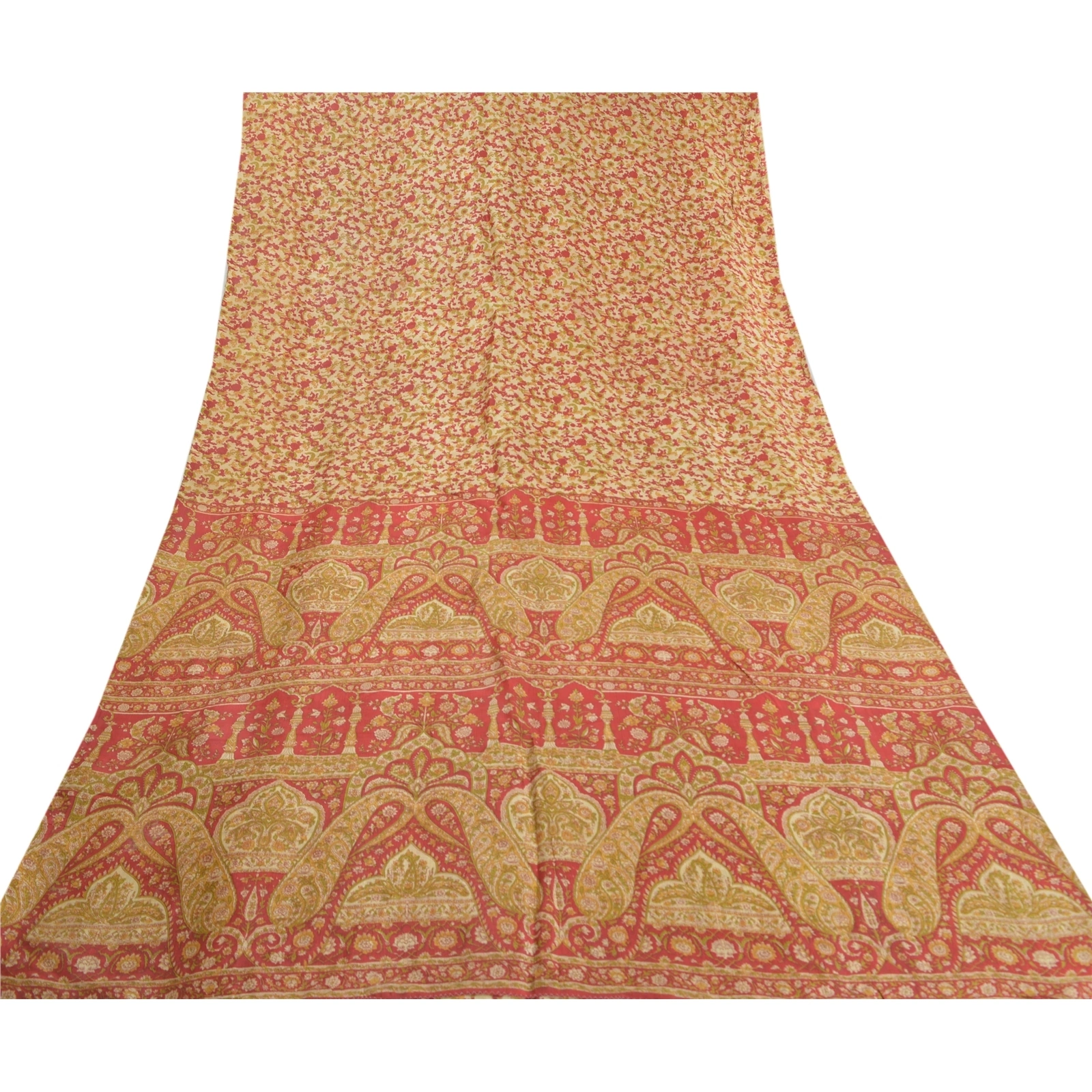 Sanskriti Vintage Red Sarees 100% Pure Silk Floral Printed Sari 5Yd Craft Fabric, PR-55942-Red-Printed Floral Design-Pure Silk-8