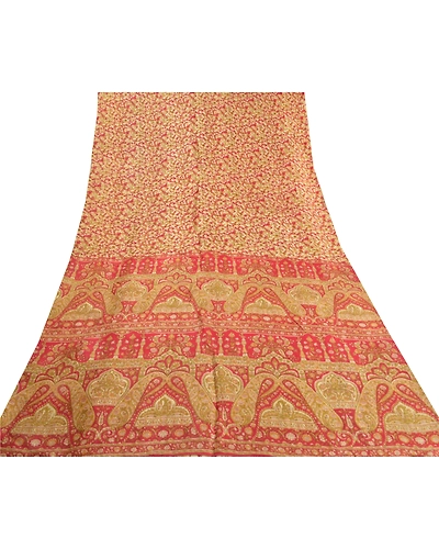Sanskriti Vintage Red Sarees 100% Pure Silk Floral Printed Sari 5Yd Craft Fabric, PR-55942-Red-Printed Floral Design-Pure Silk-8