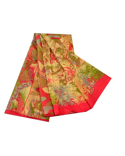 Sanskriti Vintage Fawn Indian Sarees 100% Pure Silk Printed Sari Craft Fabric, PR-55959-Fawn-Pure Silk-7