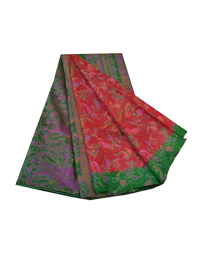 Sanskriti Vintage Red Indian Sarees 100% Pure Silk Printed Sari Craft Fabric, PR-55984-Red-Pure Silk-1
