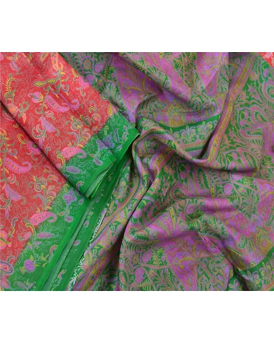 Sanskriti Vintage Red Indian Sarees 100% Pure Silk Printed Sari Craft Fabric, PR-55984-Red-Pure Silk-2
