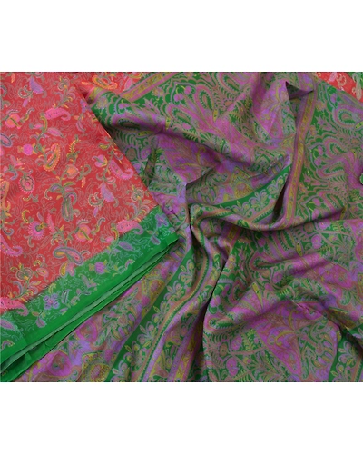 Sanskriti Vintage Red Indian Sarees 100% Pure Silk Printed Sari Craft Fabric, PR-55984-Red-Pure Silk-3