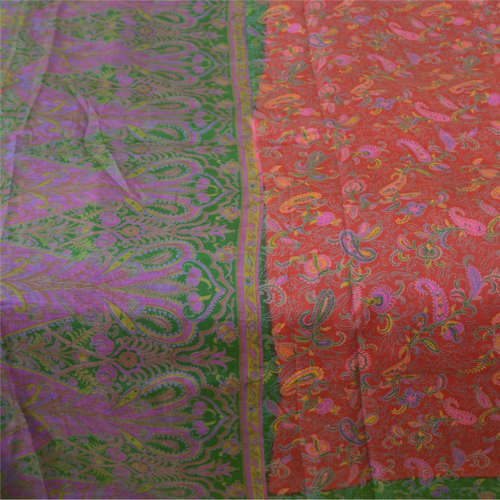 Sanskriti Vintage Red Indian Sarees 100% Pure Silk Printed Sari Craft Fabric, PR-55984-Red-Pure Silk-4