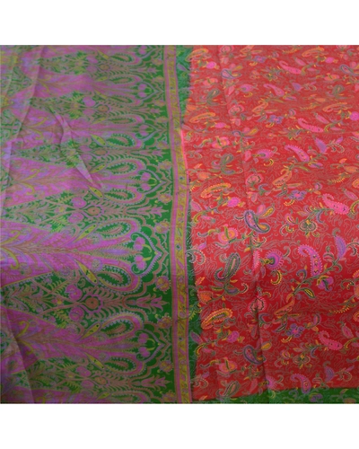Sanskriti Vintage Red Indian Sarees 100% Pure Silk Printed Sari Craft Fabric, PR-55984-Red-Pure Silk-4