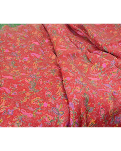 Sanskriti Vintage Red Indian Sarees 100% Pure Silk Printed Sari Craft Fabric, PR-55984-Red-Pure Silk-7