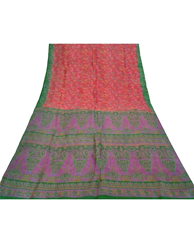 Sanskriti Vintage Red Indian Sarees 100% Pure Silk Printed Sari Craft Fabric, PR-55984-Red-Pure Silk-8