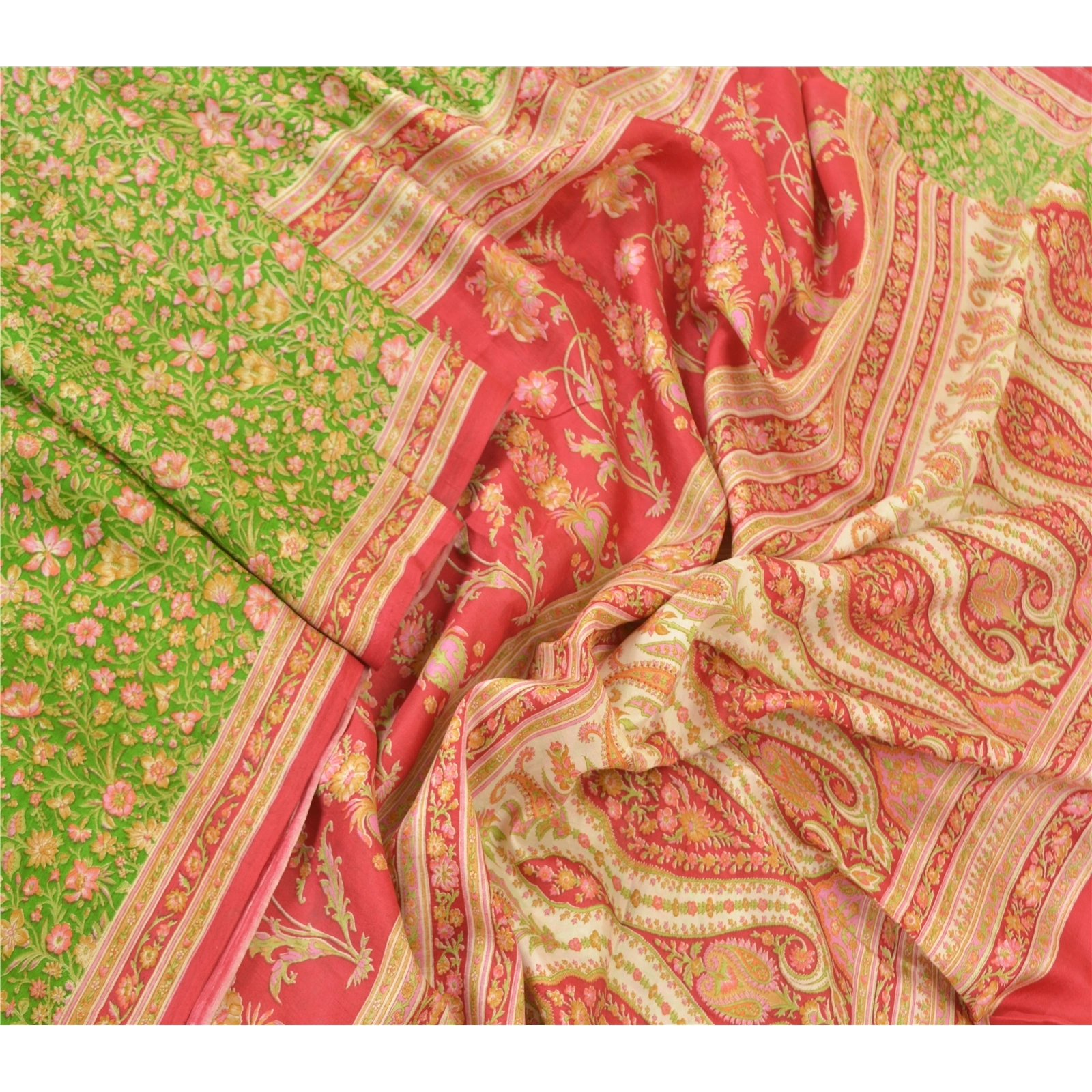 Sanskriti Vintage Green Indian Sarees 100% Pure Silk Printed Sari Craft Fabric, PR-55985-Green-Pure Silk-1