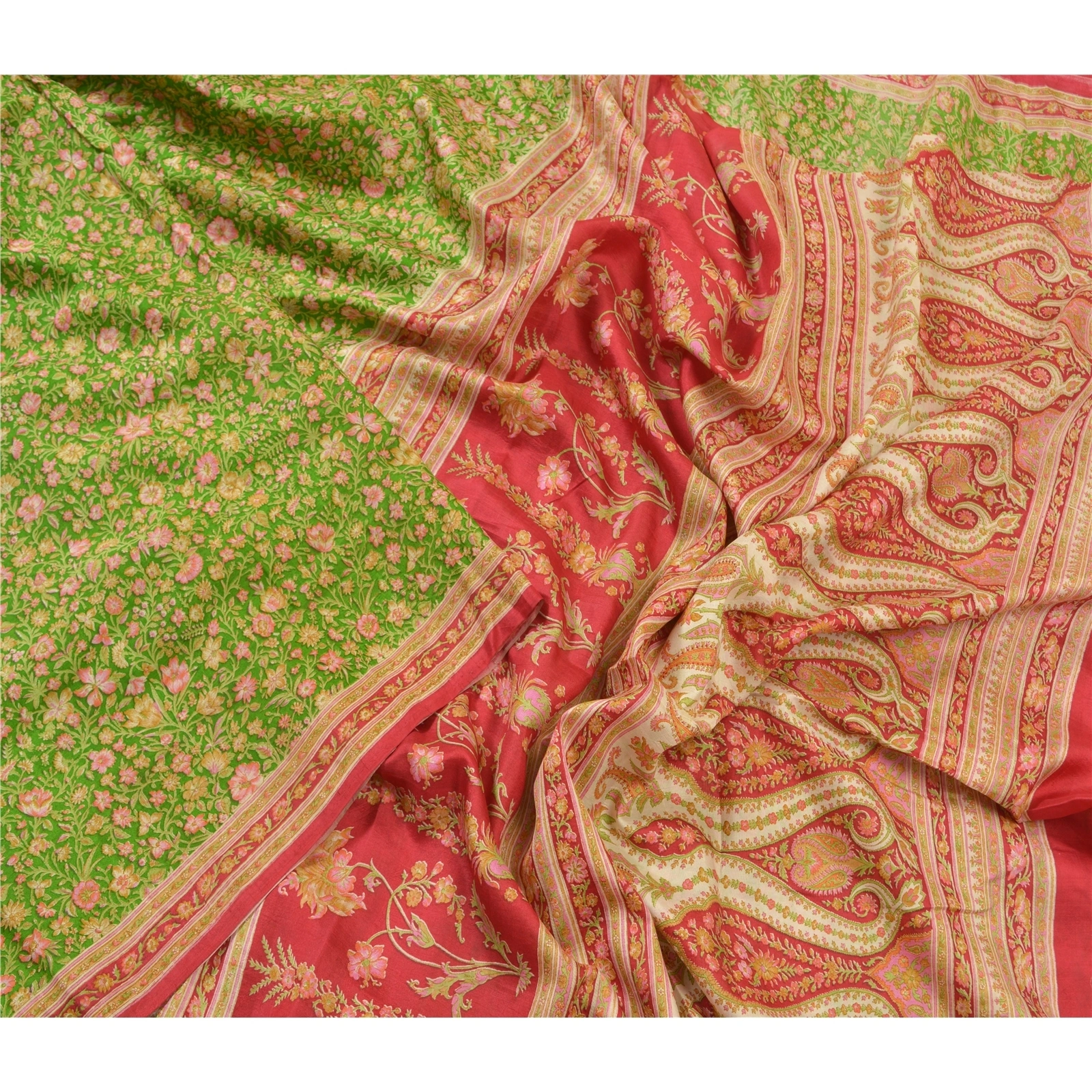 Sanskriti Vintage Green Indian Sarees 100% Pure Silk Printed Sari Craft Fabric, PR-55985-Green-Pure Silk-2