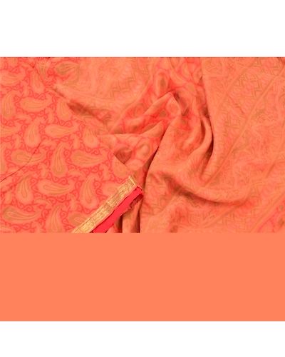 Sanskriti Vintage Peach Indian Sarees 100% Pure Silk Printed Sari Craft Fabric, PR-56009-Peach-Pure Silk-2