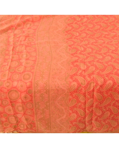 Sanskriti Vintage Peach Indian Sarees 100% Pure Silk Printed Sari Craft Fabric, PR-56009-Peach-Pure Silk-3