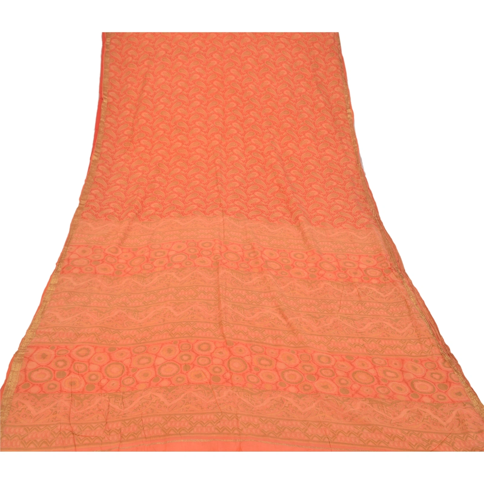 Sanskriti Vintage Peach Indian Sarees 100% Pure Silk Printed Sari Craft Fabric, PR-56009-Peach-Pure Silk-7