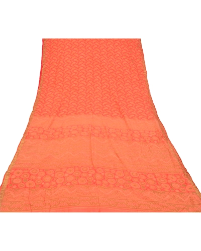 Sanskriti Vintage Peach Indian Sarees 100% Pure Silk Printed Sari Craft Fabric, PR-56009-Peach-Pure Silk-7