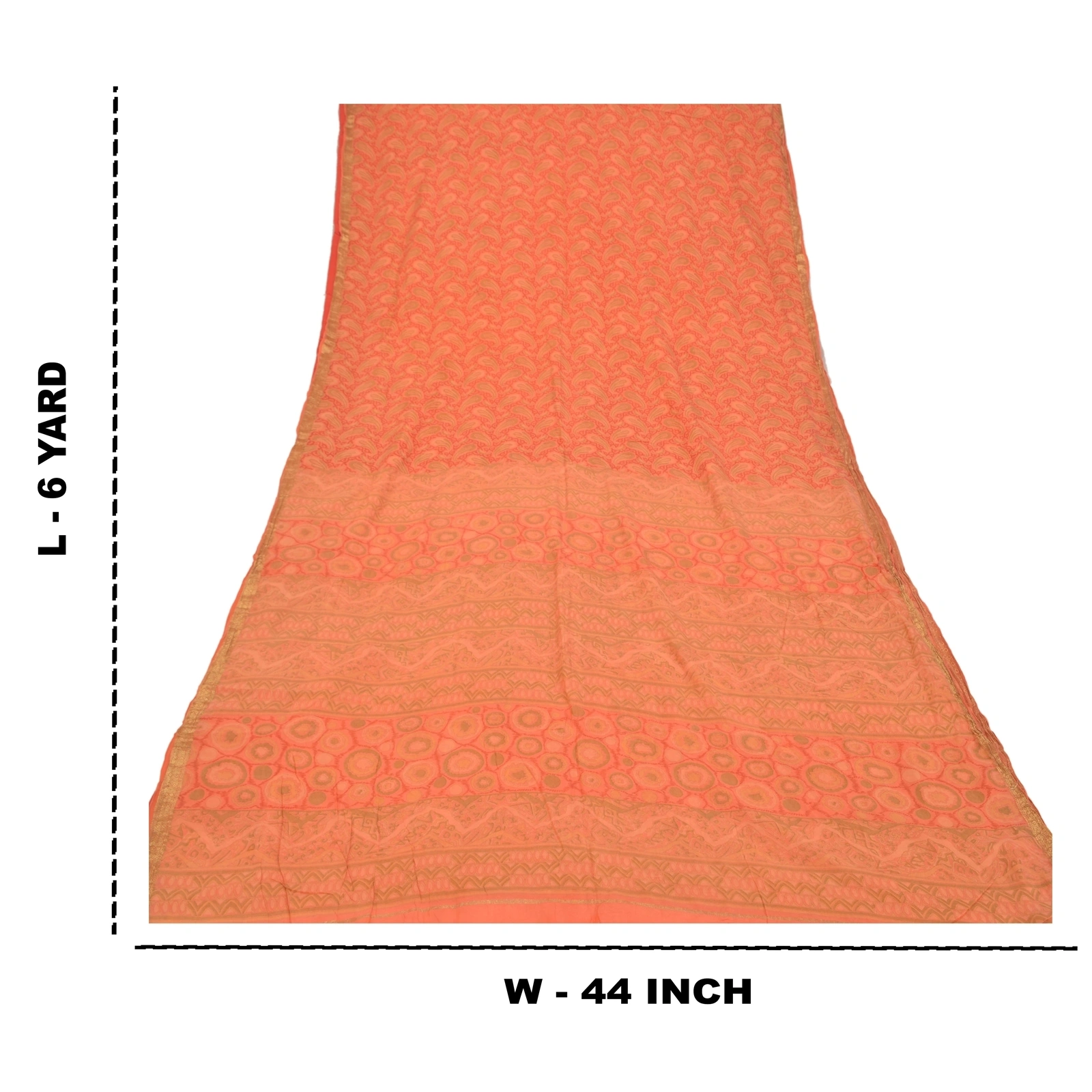 Sanskriti Vintage Peach Indian Sarees 100% Pure Silk Printed Sari Craft Fabric, PR-56009-Peach-Pure Silk-8