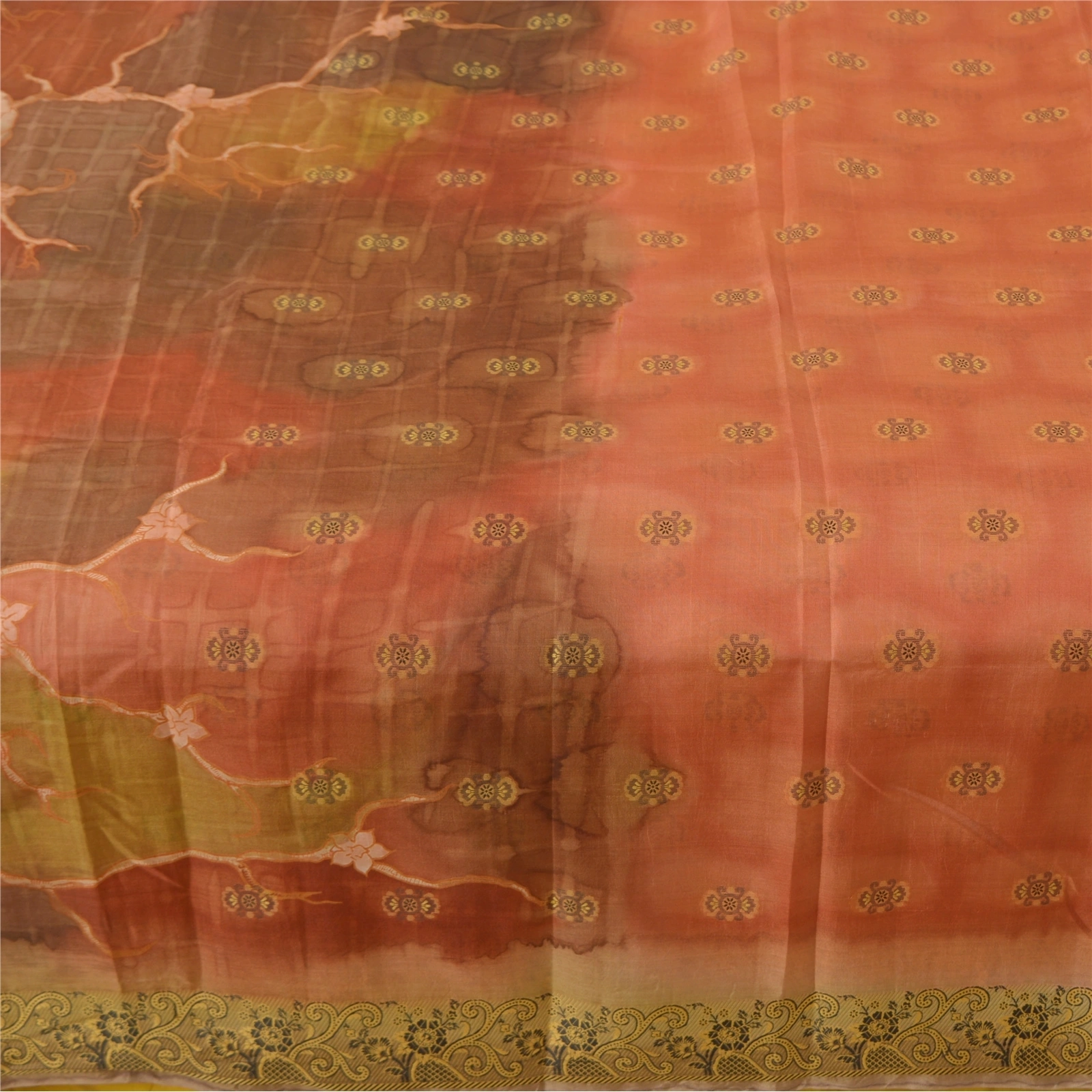 Sanskriti Vintage Shade Of Rust Indian Sarees Pure Silk Printed Sari Craft Fabric, PR-56013-Shade Of Rust-Printed Floral Design-Pure Silk-4