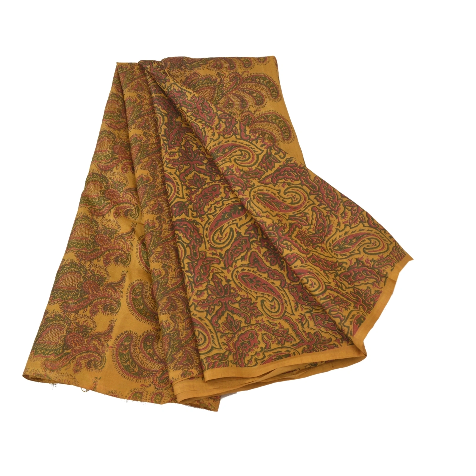 Sanskriti Vintage Golden Mustard Indian Sarees Pure Silk Printed Sari Craft Fabric, PR-56019-Golden Mustard-Printed Floral Design-Pure Silk-6