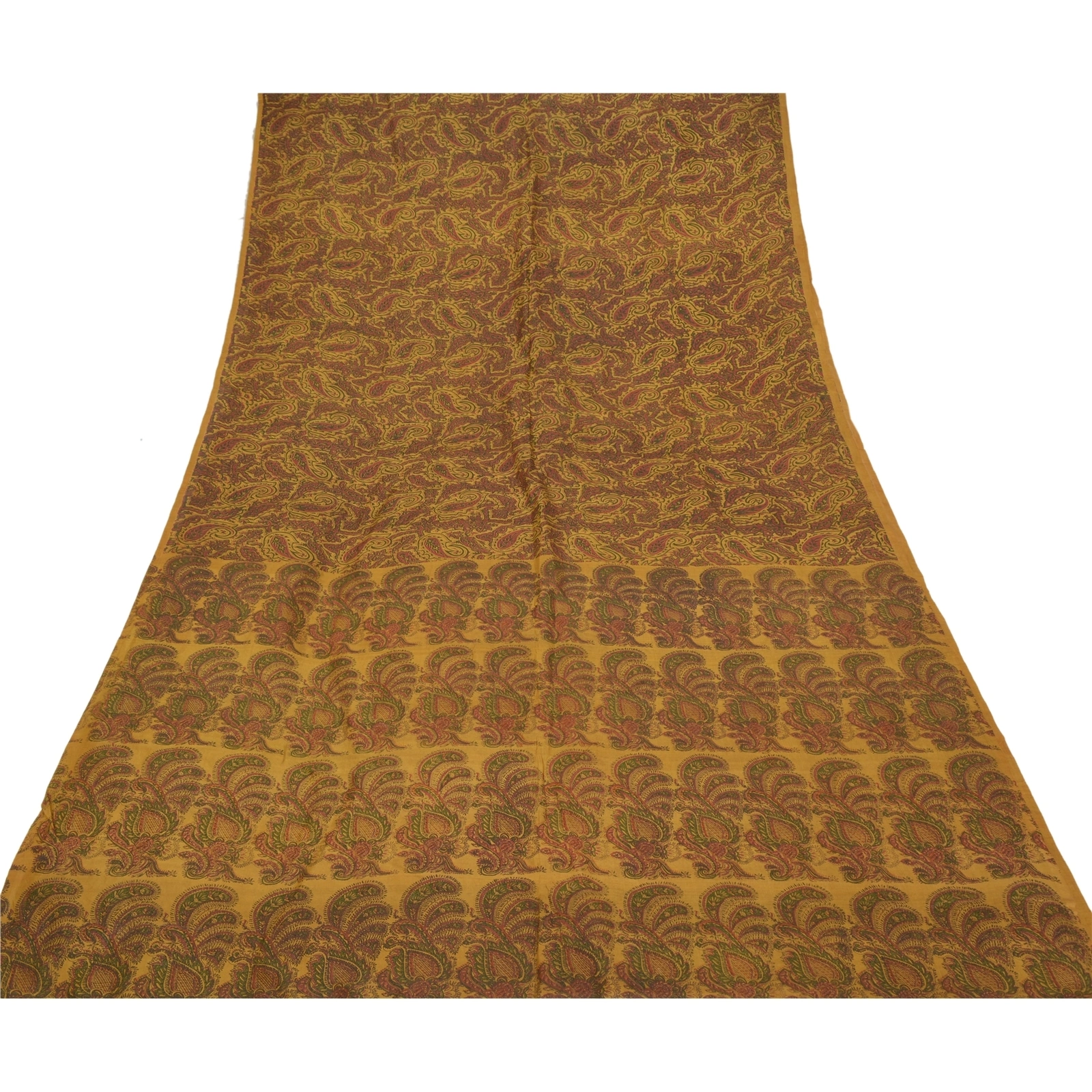 Sanskriti Vintage Golden Mustard Indian Sarees Pure Silk Printed Sari Craft Fabric, PR-56019-Golden Mustard-Printed Floral Design-Pure Silk-7