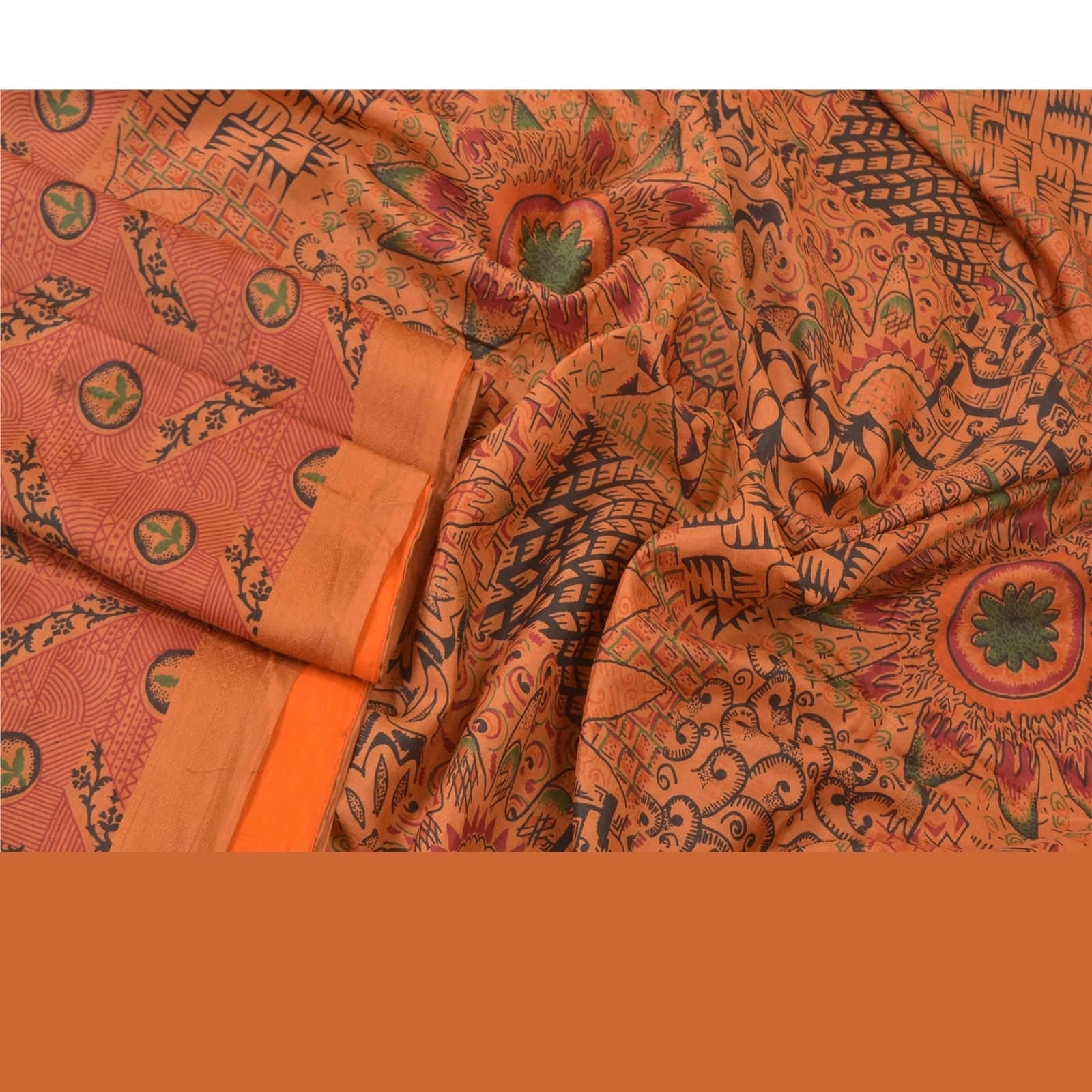 Sanskriti Vintage Brown Indian Sarees 100% Pure Silk Printed Sari Craft Fabric, PR-56054-Brown-Pure Silk-1