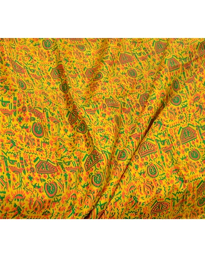 Sanskriti Vintage Yellow Indian Sarees 100% Pure Silk Printed Sari Craft Fabric, PR-56075-Yellow-Pure Silk-1