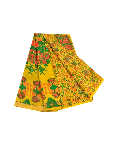 Sanskriti Vintage Yellow Indian Sarees 100% Pure Silk Printed Sari Craft Fabric, PR-56075-Yellow-Pure Silk-7