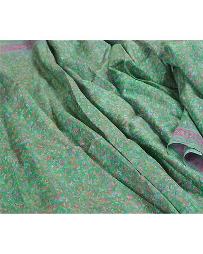 Sanskriti Vintage Green Indian Sarees 100% Pure Silk Printed Sari Craft Fabric, PR-56096-Green-Pure Silk-1