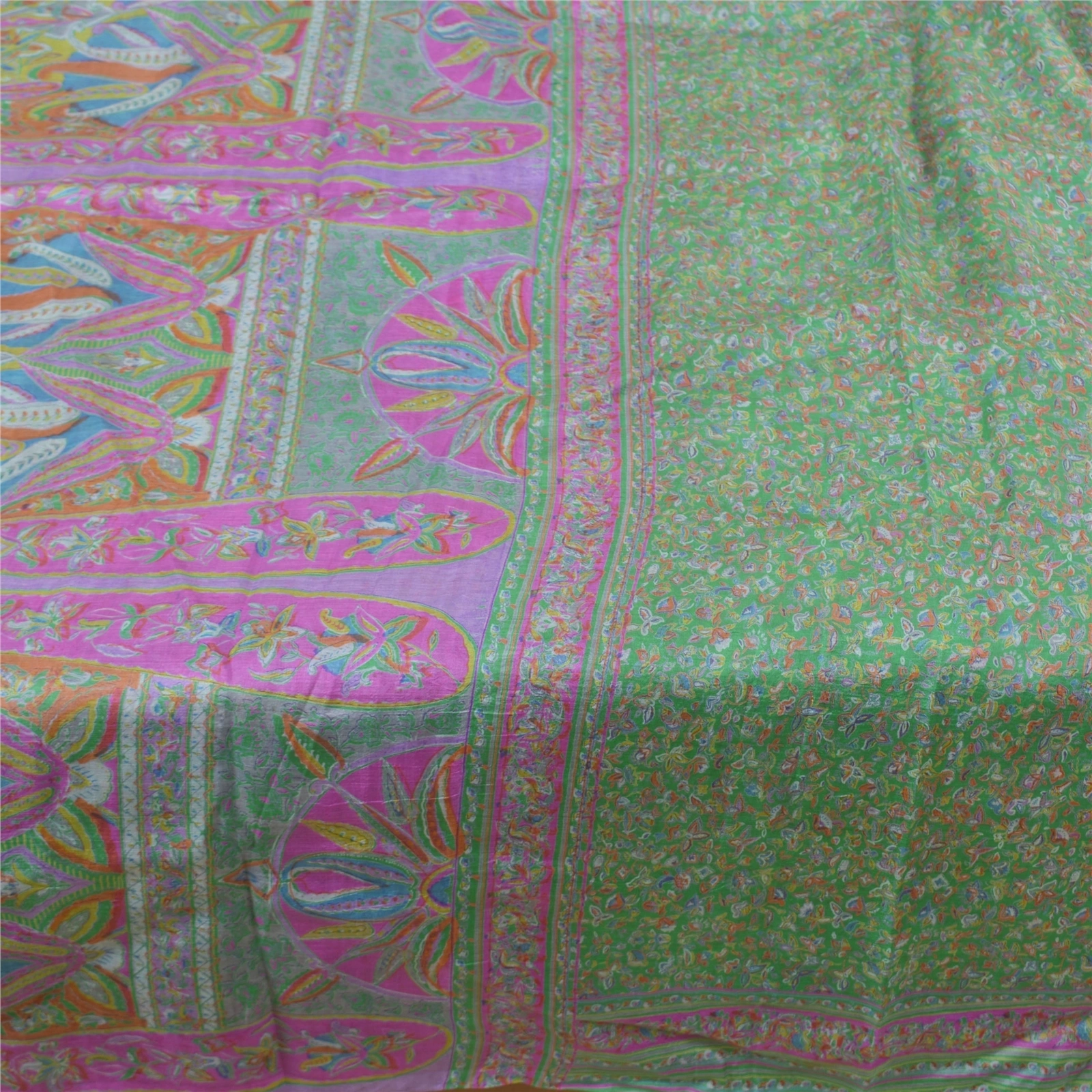 Sanskriti Vintage Green Indian Sarees 100% Pure Silk Printed Sari Craft Fabric, PR-56096-Green-Pure Silk-4