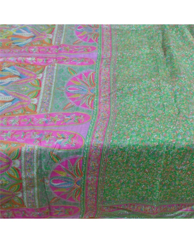 Sanskriti Vintage Green Indian Sarees 100% Pure Silk Printed Sari Craft Fabric, PR-56096-Green-Pure Silk-4