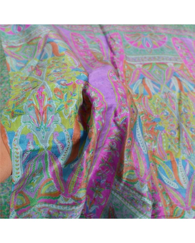 Sanskriti Vintage Green Indian Sarees 100% Pure Silk Printed Sari Craft Fabric, PR-56096-Green-Pure Silk-6