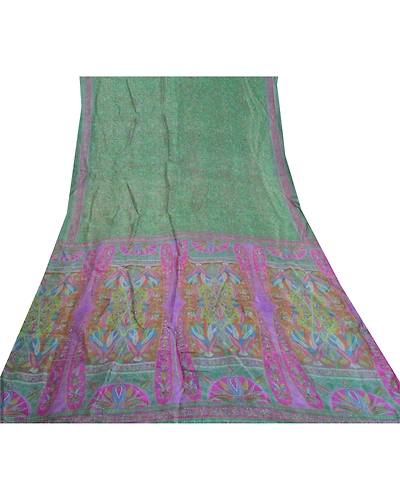 Sanskriti Vintage Green Indian Sarees 100% Pure Silk Printed Sari Craft Fabric, PR-56096-Green-Pure Silk-8