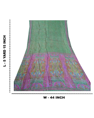 Sanskriti Vintage Green Indian Sarees 100% Pure Silk Printed Sari Craft Fabric, PR-56096-Green-Pure Silk-9